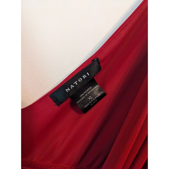 Natori Womens Maxi Long Satin Slip Dress Nightgown Red V Neck Size XL Romantic - Picture 3 of 4